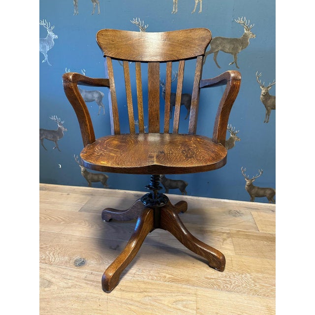 Antique Oak Office Chair, 1890s For Sale - Image 4 of 8