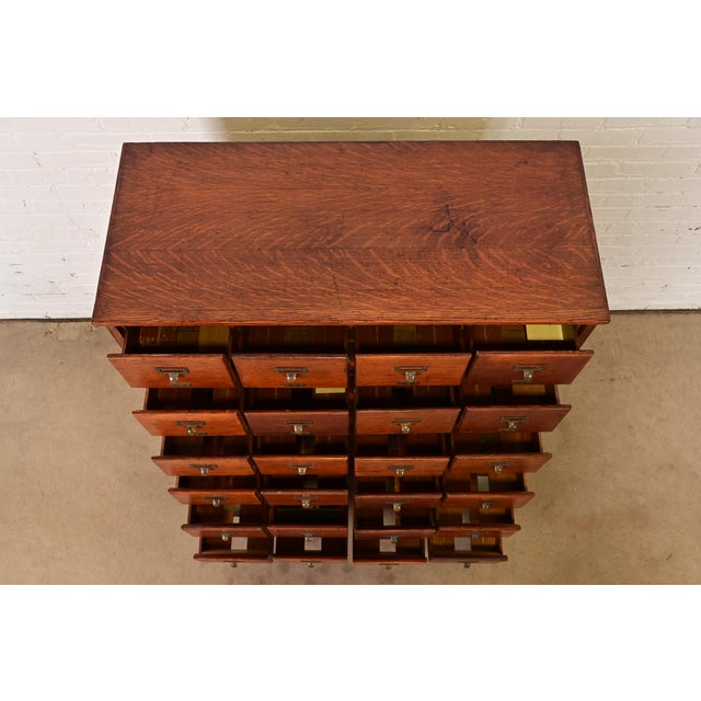 Wood Antique Mission Oak Arts & Crafts 24-Drawer Card Catalog or File Cabinet, Circa 1900 For Sale - Image 7 of 13
