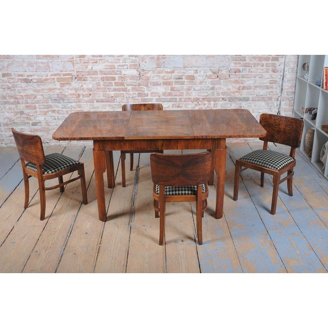 1920s Art Deco Dining Set in Beech, Spruce and Walnut Veneer, Czech, 1920s, Set of 5 For Sale - Image 5 of 13