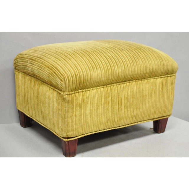 Vintage Traditional Mahogany Leg Green Upholstered Footstool Ottoman For Sale - Image 14 of 14