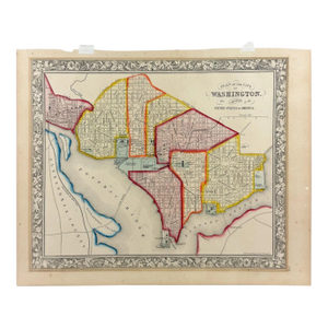 Antique, Hand Colored Map of Washington, Dc, 19thC