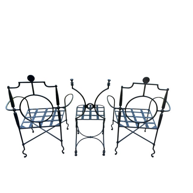 Three Wrought Iron Chairs After the 1943 Models by Gilbert Poillerat (1902- 1988), Second Half 20th Century For Sale - Image 12 of 15