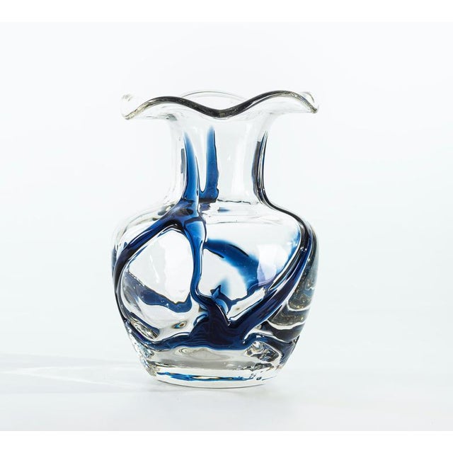 Vintage Sinuous Vase in Glass with Blue Relief, Austria, 1950s For Sale - Image 3 of 5