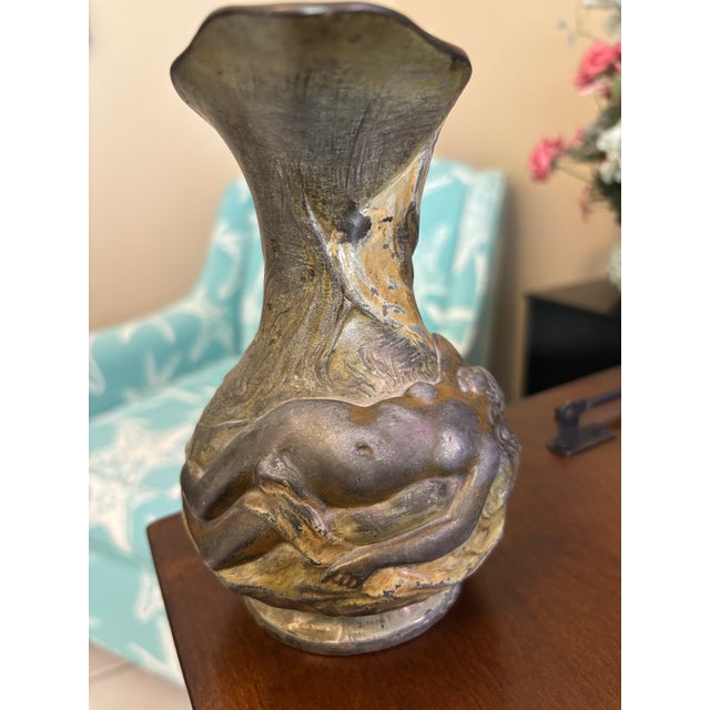 Art Nouveau Style Figural Metal Pitcher, Signed C.B. Perron, Sculptural Female Form Vase A striking Art Nouveau–style...