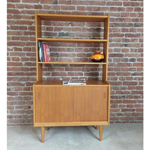 Oak Bookcase with Sliding Doors, Denmark, 1960s For Sale - Image 5 of 5