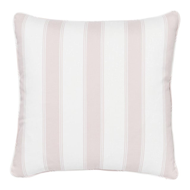 Schumacher X Veere Grenney Rafe Stripe 18" Pillow in Pink & White For Sale