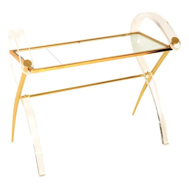 Vintage Italian Acrylic Glass and Gilt Console Table, 1970s For Sale