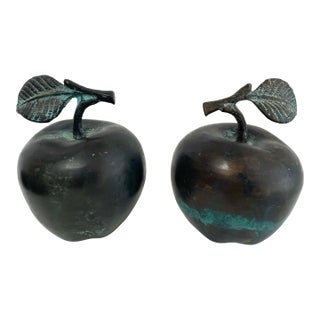 Vintage Bronze Apple Paperweights - A Pair For Sale