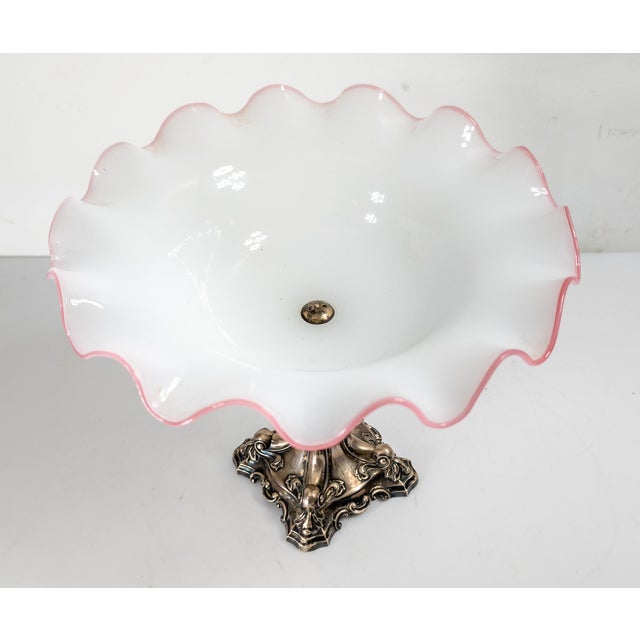 Metal 19th Century German 12 Loth Silver White and Pink Glass Centerpiece Compote For Sale - Image 7 of 13