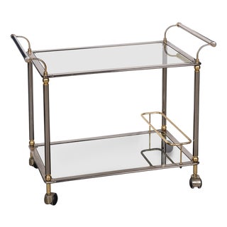 Vintage 20th Century Italian Steel & Brass Framed Drinks Trolley, 1980s For Sale
