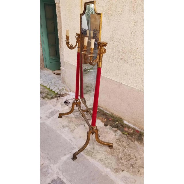 1920s Neoclassical Venetian Brass Standing Mirror For Sale - Image 5 of 8