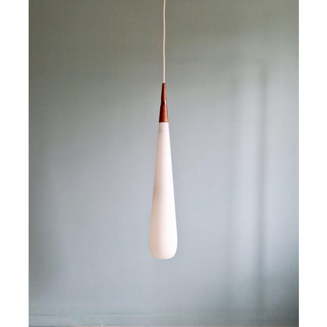 Tan Scandinavian Suspension in White Opaline Glass & Teak by Uno & Östen Kristiansson for Luxus, 1960s For Sale - Image 8 of 14