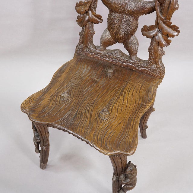 Wood Antique Black Forest Carved Bear Chair, Brienz, Circa 1880s For Sale - Image 7 of 12
