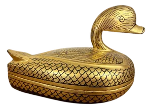 Vintage Burmese Gold Painted Wood Lacquered Duck Trinket Box