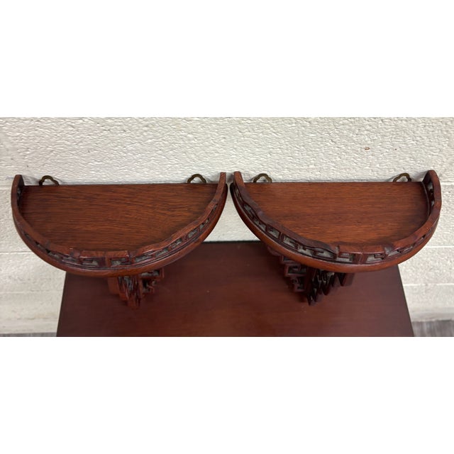 Late 20th Century Vintage Chinese Chippendale Pierced Fretwork Wall Brackets - Pair For Sale - Image 5 of 9