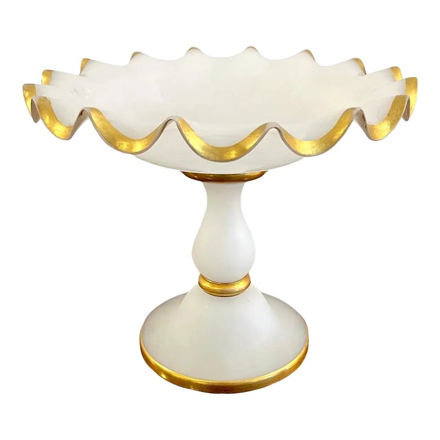 19th Century French Gilt White Opaline Compote / Tazza For Sale