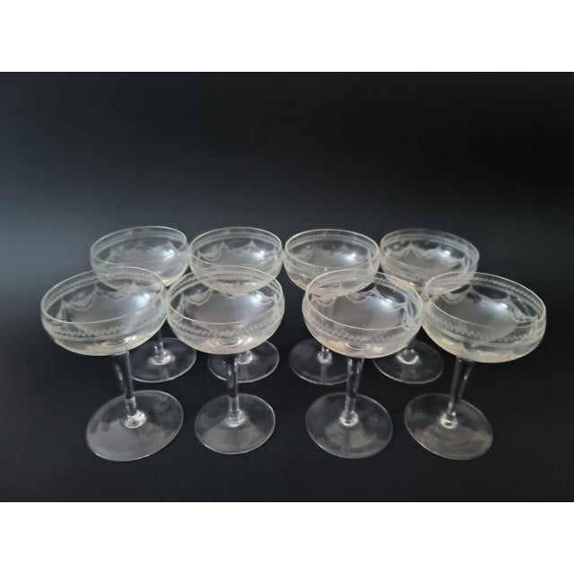 Crystal Champagne Glasses, 1890s, Set of 8, in Flawless conditions. Designed 1890 to 1919