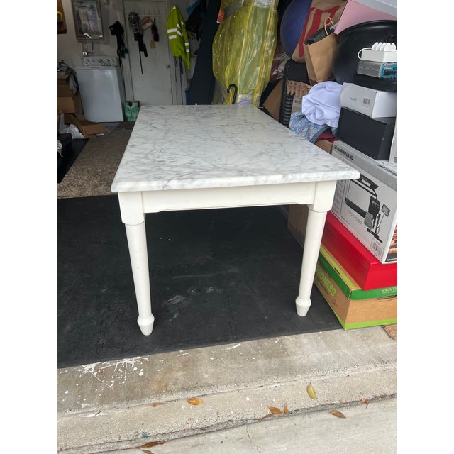 White Vintage Williams Sonoma Carrara Marble Table For Sale - Image 8 of 16