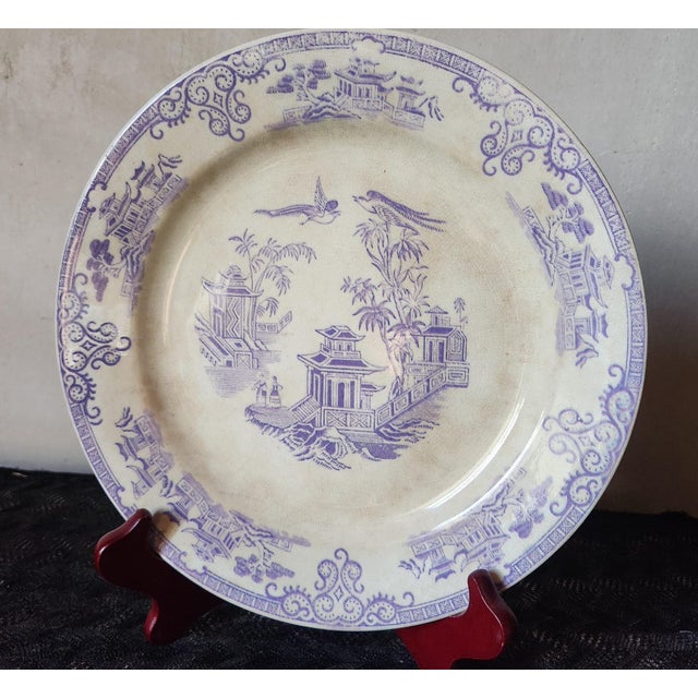 Antique Staffordshire Clementson Brothers CHUSAN pattern Victorian lavender transferware plate. The mark on the back of...