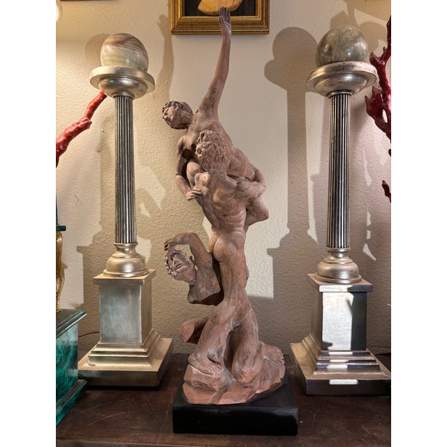 Grand Tour Neoclassical Revival Terracotta-Patinated Statue of the Abduction of a Sabine Woman After Giambologna For Sale - Image 3 of 10
