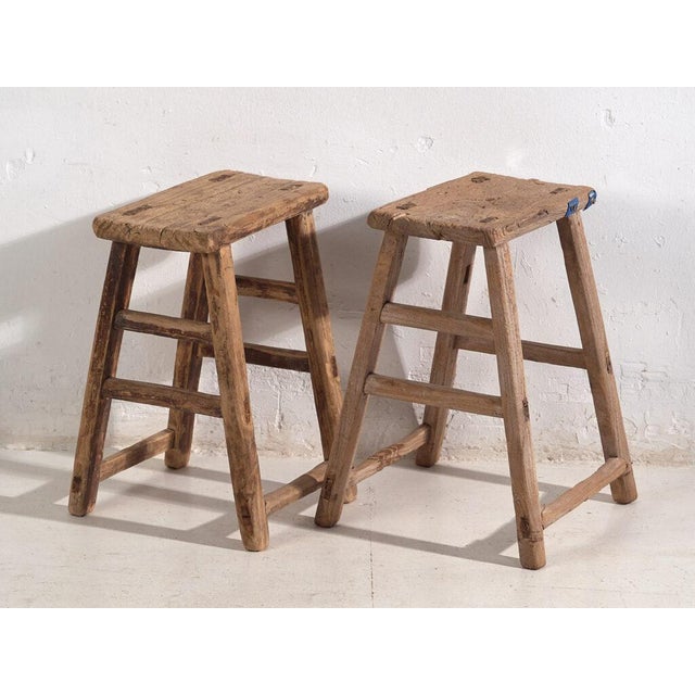 Antique Stools in Elm, 1900s, Set of 2 For Sale - Image 5 of 11