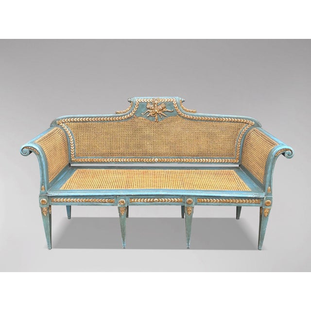 Louis XVI Painted Caned Bergère Sofa, 1880s For Sale - Image 9 of 14