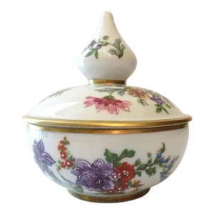 Mid 20th Century Hand-Painted Limoges Alfred Orlik Porcelain Sugar Bowl/Trinket Dish With Gold Borders
