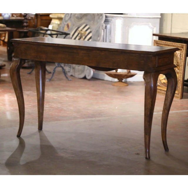 Wood Mid-Century French Louis XV Carved Walnut Three-Drawer Console Table For Sale - Image 7 of 8