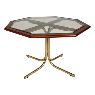 Vintage Brass and Glass Octagonal Dining Table For Sale