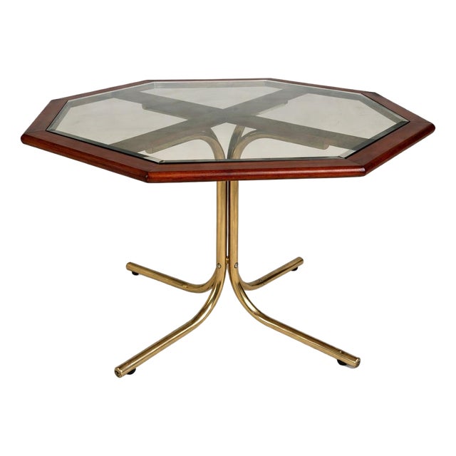 Vintage Brass and Glass Octagonal Dining Table For Sale