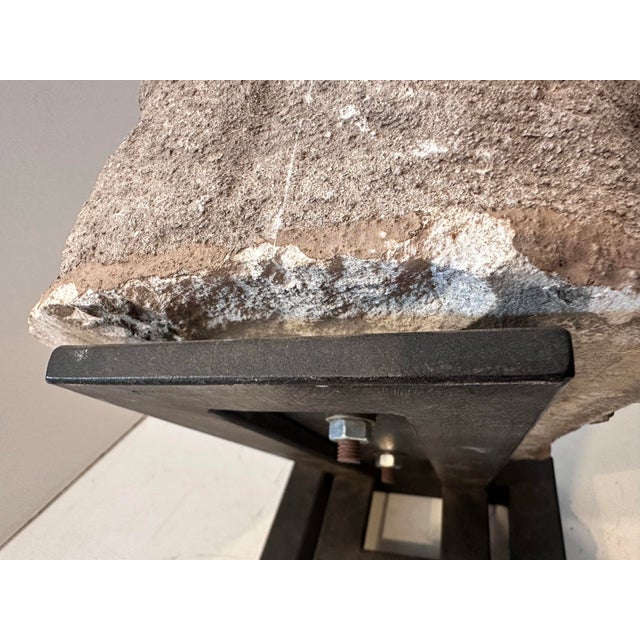 Carved Concrete Head Sculpture on Iron Base For Sale - Image 9 of 11