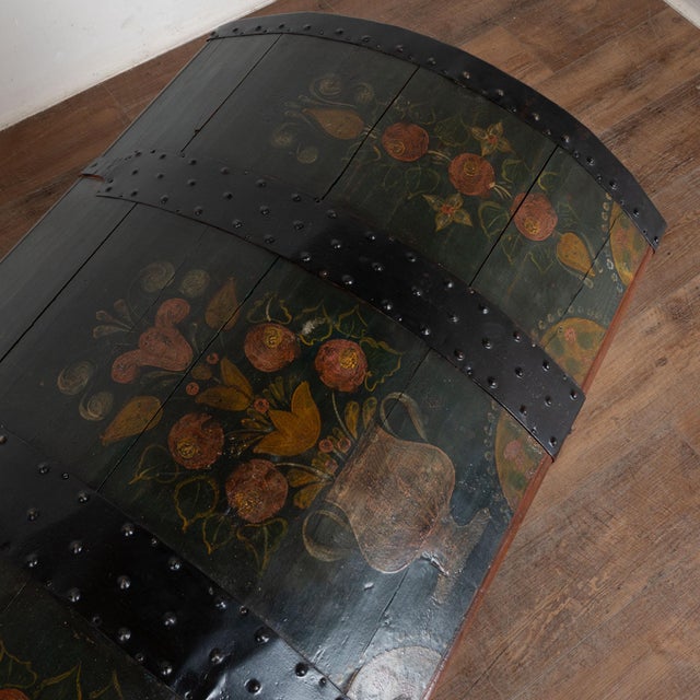 Wood Original Green Painted Swedish Dome Top Trunk Dated 1853 For Sale - Image 7 of 13