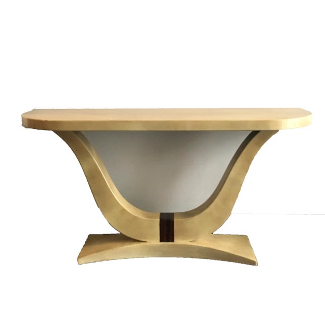 Mid-Century Modern Parchment Console Table in the style of Karl Springer, 1970s For Sale - Image 3 of 11