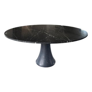 Contemporary 72" Nero Marquina Marble Pedestal Dining Table Fabricated in Italy For Sale