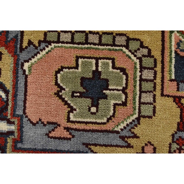 Heriz Rug 8’11” X 11’9” Blue Wool Tribal Hand-Knotted Oriental Carpet For Sale - Image 9 of 15