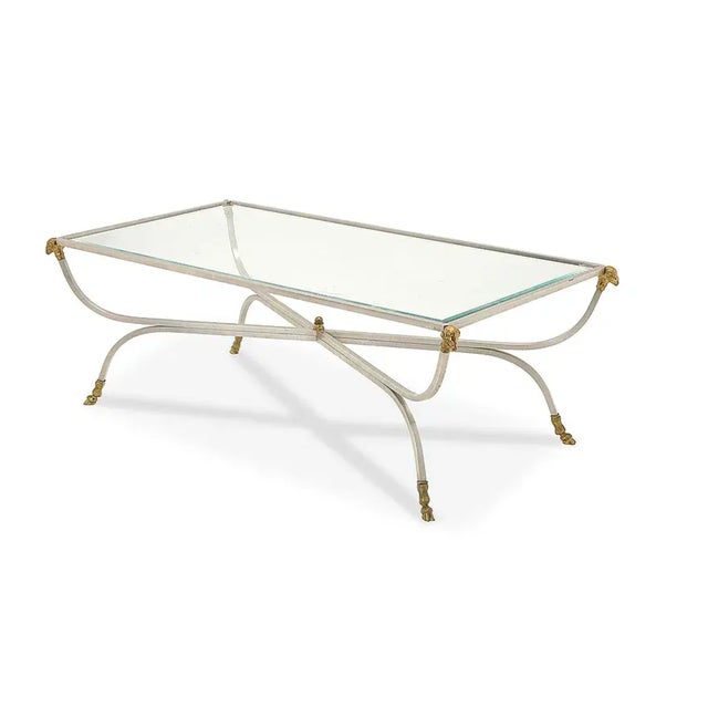 Maison Jansen Brushed Steel & Brass Hoof Foot Coffee Cocktail Table For Sale In Los Angeles - Image 6 of 6