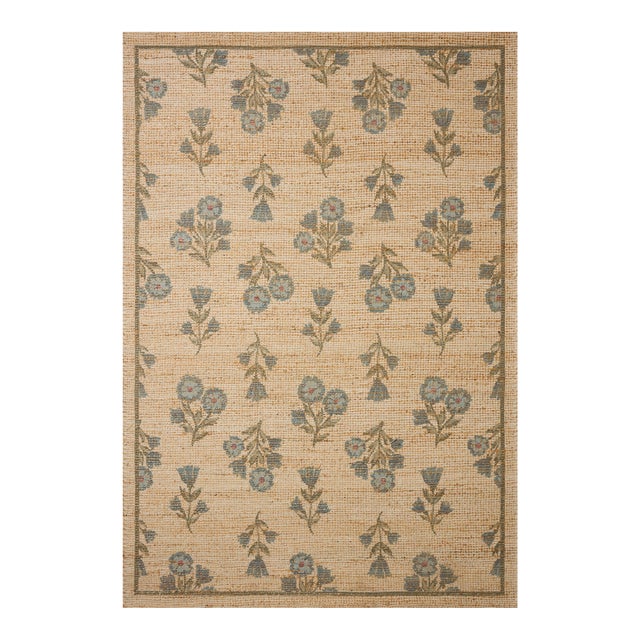 Chris Loves Julia x Loloi Rue Moss / Blue 3'-6" x 5'-6" Accent Rug For Sale