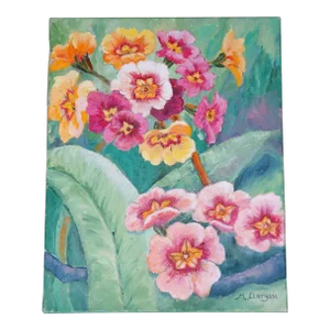 1960s "Flowers" Maggy Clarysse Expressionist Still Life Oil Painting on Canvas