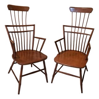 Pair Curtis Products Comb Back Windsor Armchair Solid Maple Ashburnham Ma 1950s For Sale