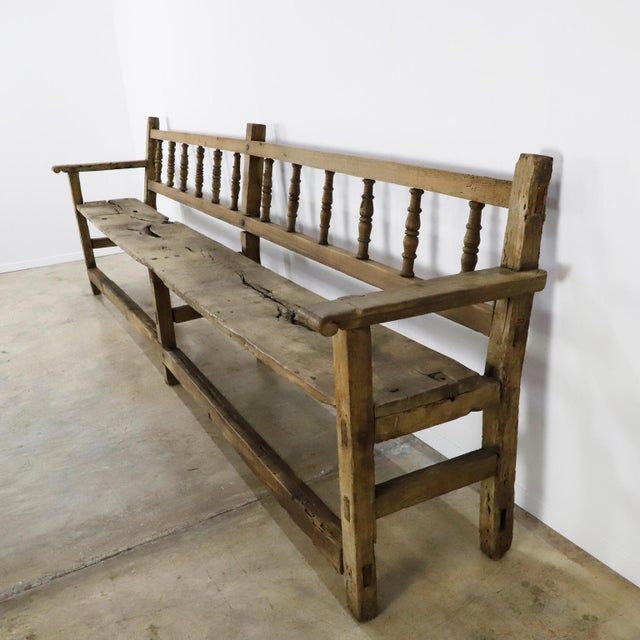Brown Early 19th Century Giant Colonial Church Bench For Sale - Image 8 of 18