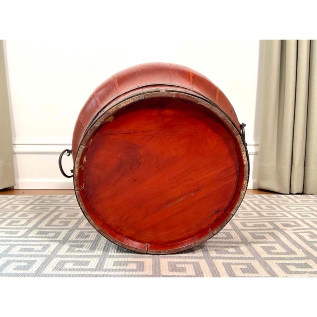 Wood Antique Chinese Red Lacquer Elm Rice / Grain Storage Vessel — Sculptural Qing Style Container For Sale - Image 7 of 12