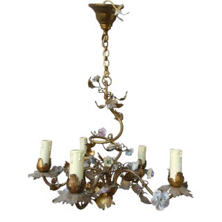 19thc French Louis XVI Floral Form/ Porcelain Saxe/ Ormolu Chandelier For Sale