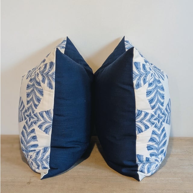 Thibaut Starleaf pillows in blue with coordinating navy backs. Invisible zippers and professionally serged seams. PAIR of...
