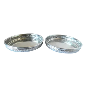 Mid Century Geo. S. Preisner Pewter Wine Bottle Coasters, a Pair