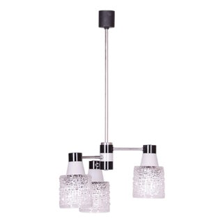Mid-Century Czech Chandelier in Chrome and Opaline Glass attributed to Drukov, 1970s For Sale