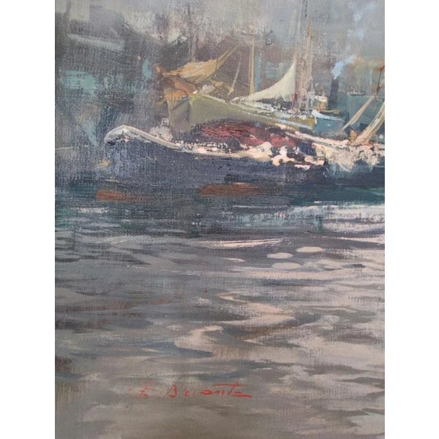 Modern Ezelino Briante, Le Grand Port, Oil on Cardboard, 1960s, Framed For Sale - Image 3 of 9