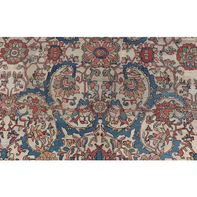 Tribal Antique Persian Sultanabad Rug in Ivory Background, Blue, Salmon & Multi Colors For Sale - Image 3 of 17