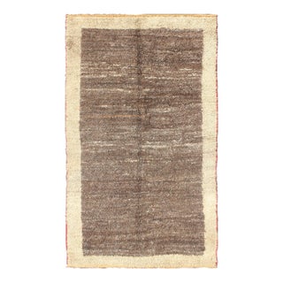 Mid 20th Century Modern & Minimalist Design Turkish Vintage Tulu Rug in Light Taupe and Brown For Sale