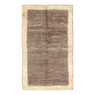 Mid 20th Century Modern & Minimalist Design Turkish Vintage Tulu Rug in Light Taupe and Brown For Sale