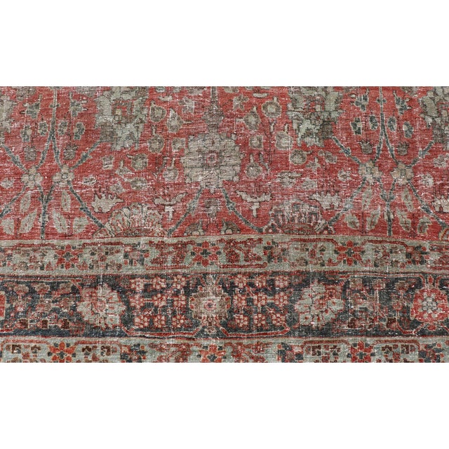 All-Over Floral Design Antique Persian Tabriz Rug in Faded Red & Charcoal Tones For Sale - Image 10 of 15